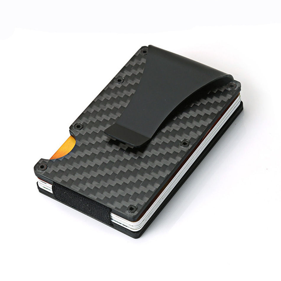 Carbon Fiber Card Holder RFID Anti-Theft Metal Card Clip Men's Minimalist Money Clip Wallet