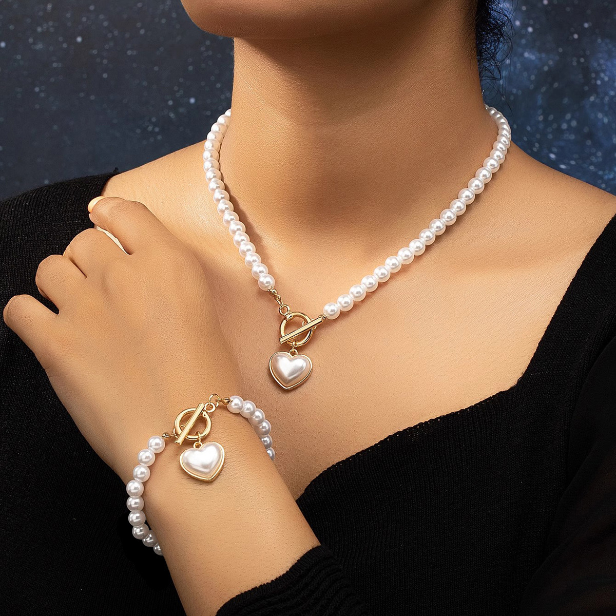 New love pearl OT buckle necklace romantic elegant jewelry accessory