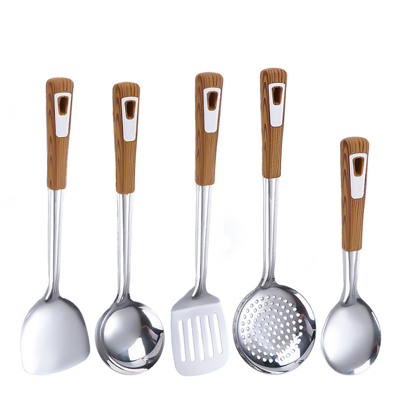 Stainless steel kitchen utensils thickened wok spatula soup spoon home anti-scald slotted spoon noodle ladle kitchen wok spatula spoon set