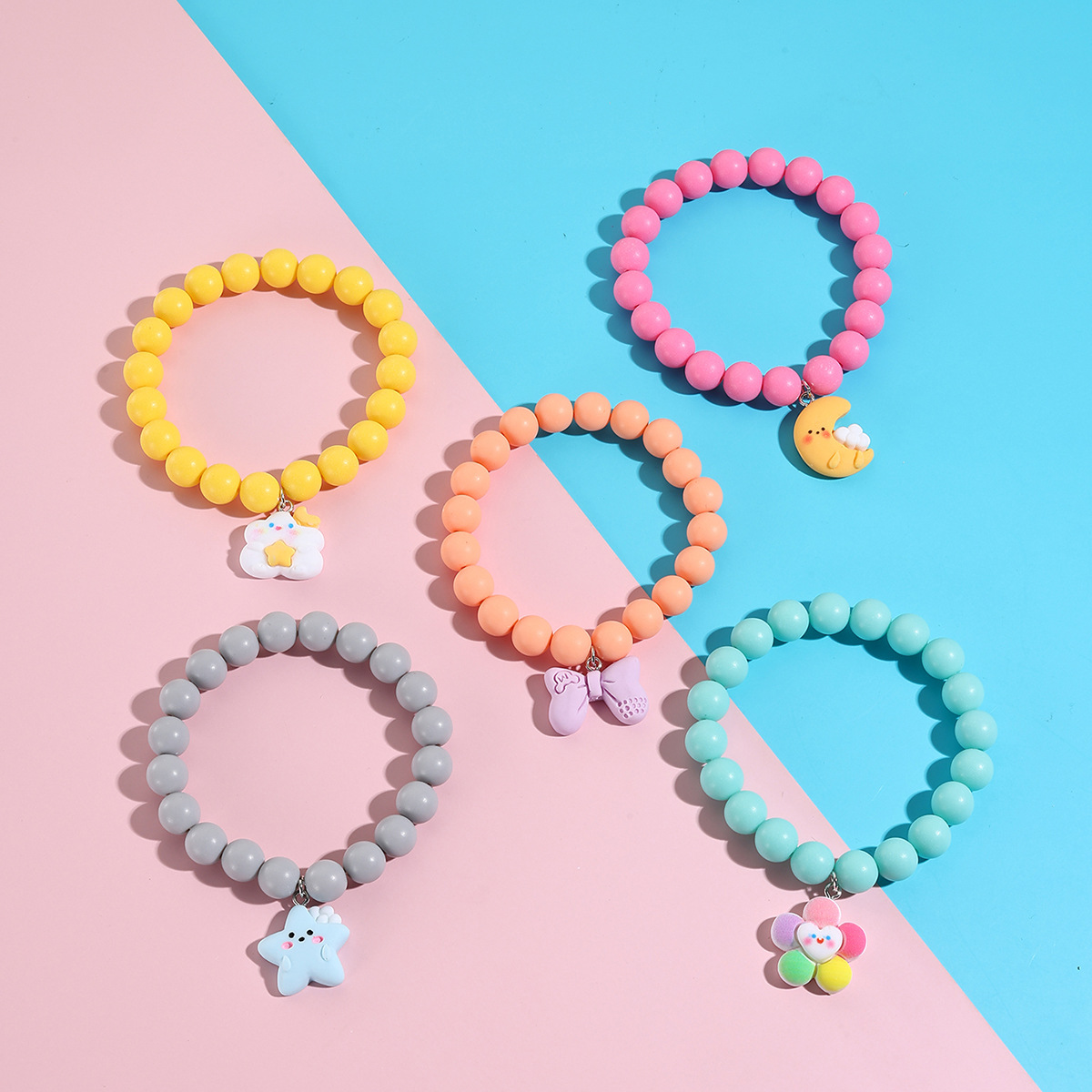 Bracelet set cartoon dopamine style colorful stacked bead bracelet set