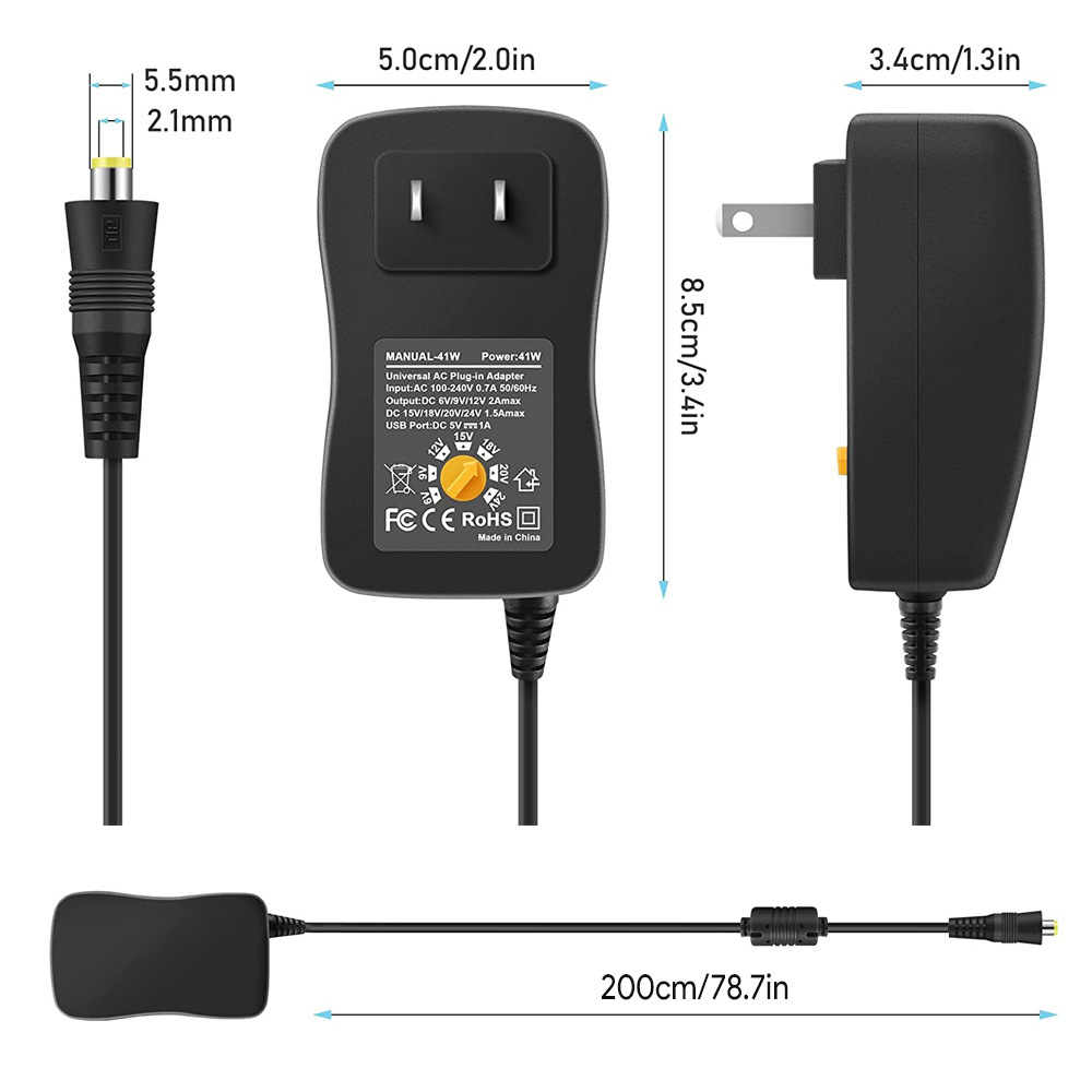 12W30W41W Adjustable Voltage 3-24V Power Adapter Multi-function Converter US Standard Digital Charger