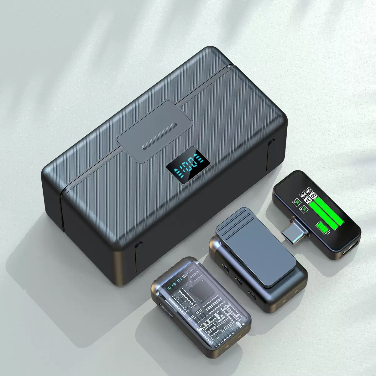 New magnetic wireless lavalier microphone one-key noise reduction reverb monitoring 3-level volume adjustment one-to-two