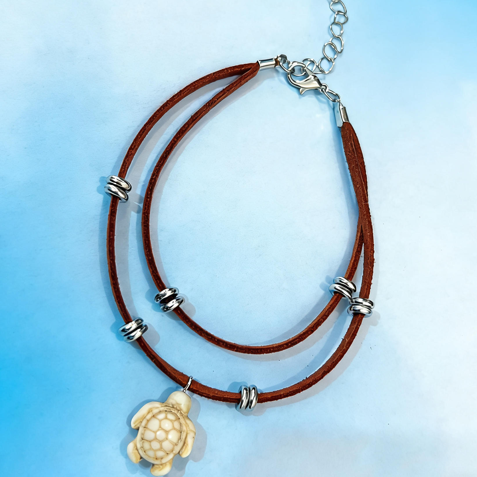 Rongshang Accessory Double-Layer Turquoise Anklet Bohemian Style Beach Ankle Wearing Ankle Ornament