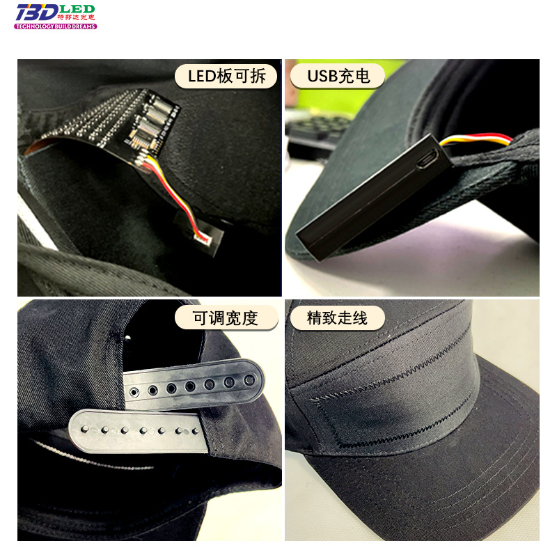 LED Advertising Cap with Bluetooth App for Sending English Scrolling Text, 100% Cotton, Bluetooth-Controlled