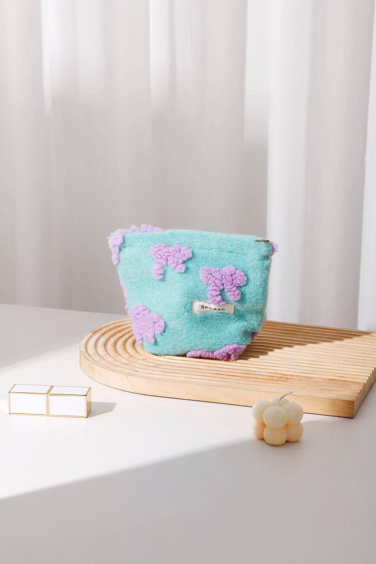 New Flower Cosmetic Bag Pink Storage Bag Canvas Skincare Portable Sweet Girl Handheld Bag