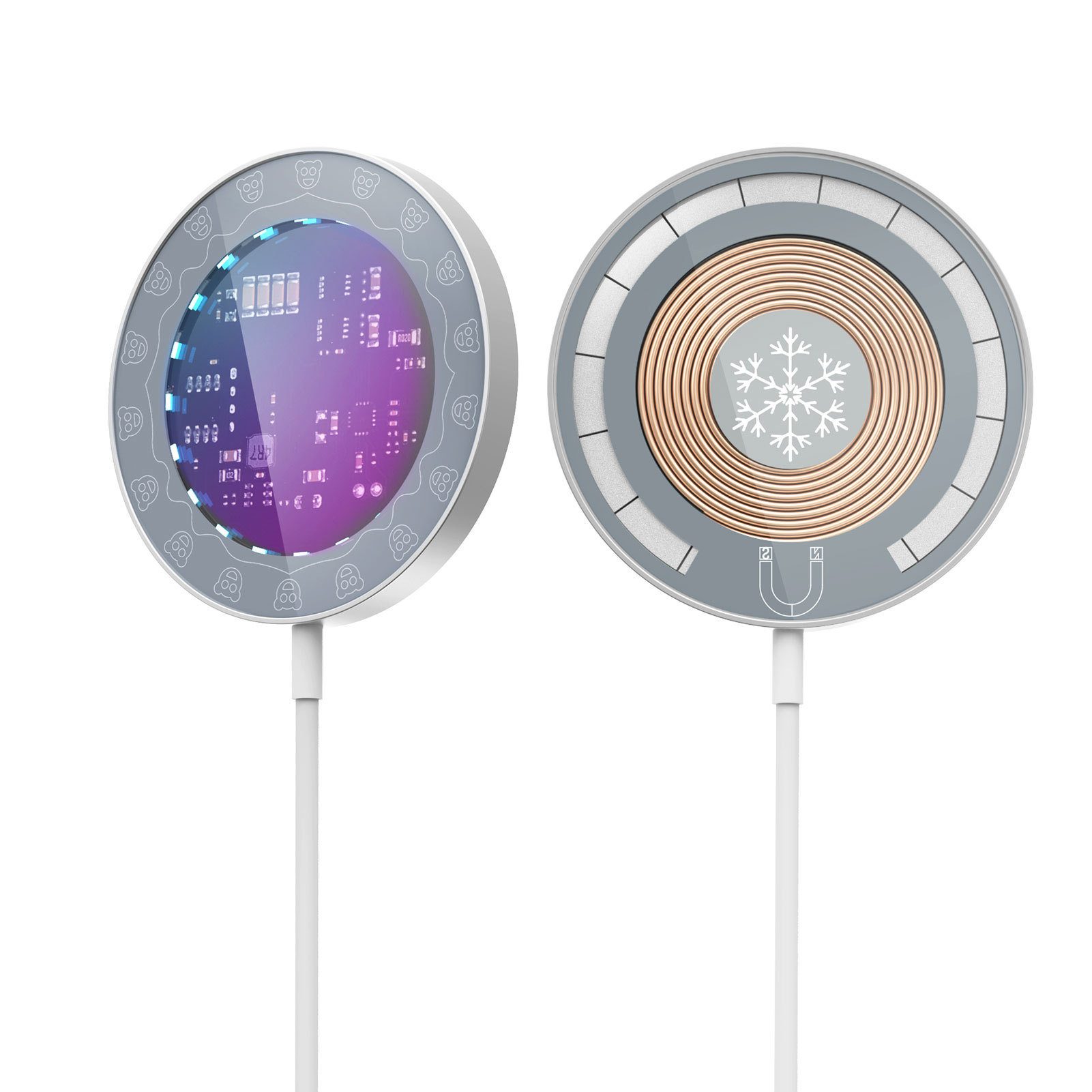 Private mold bidirectional magnetic wireless charger RGB light effect desktop car dual-use double-sided magnetic wireless charger 15W