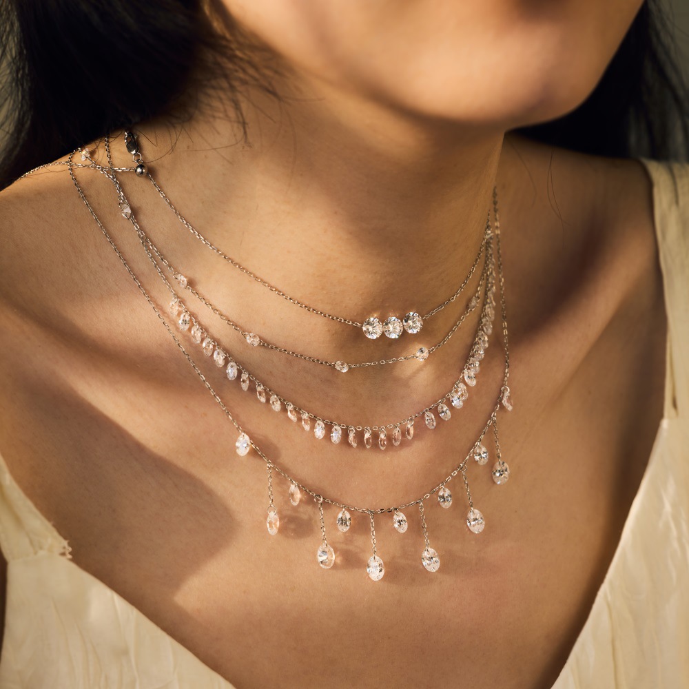 Live S925 sterling silver necklace for women, oval pear-shaped teardrop tassel pendant neck chain silver accessories wholesale