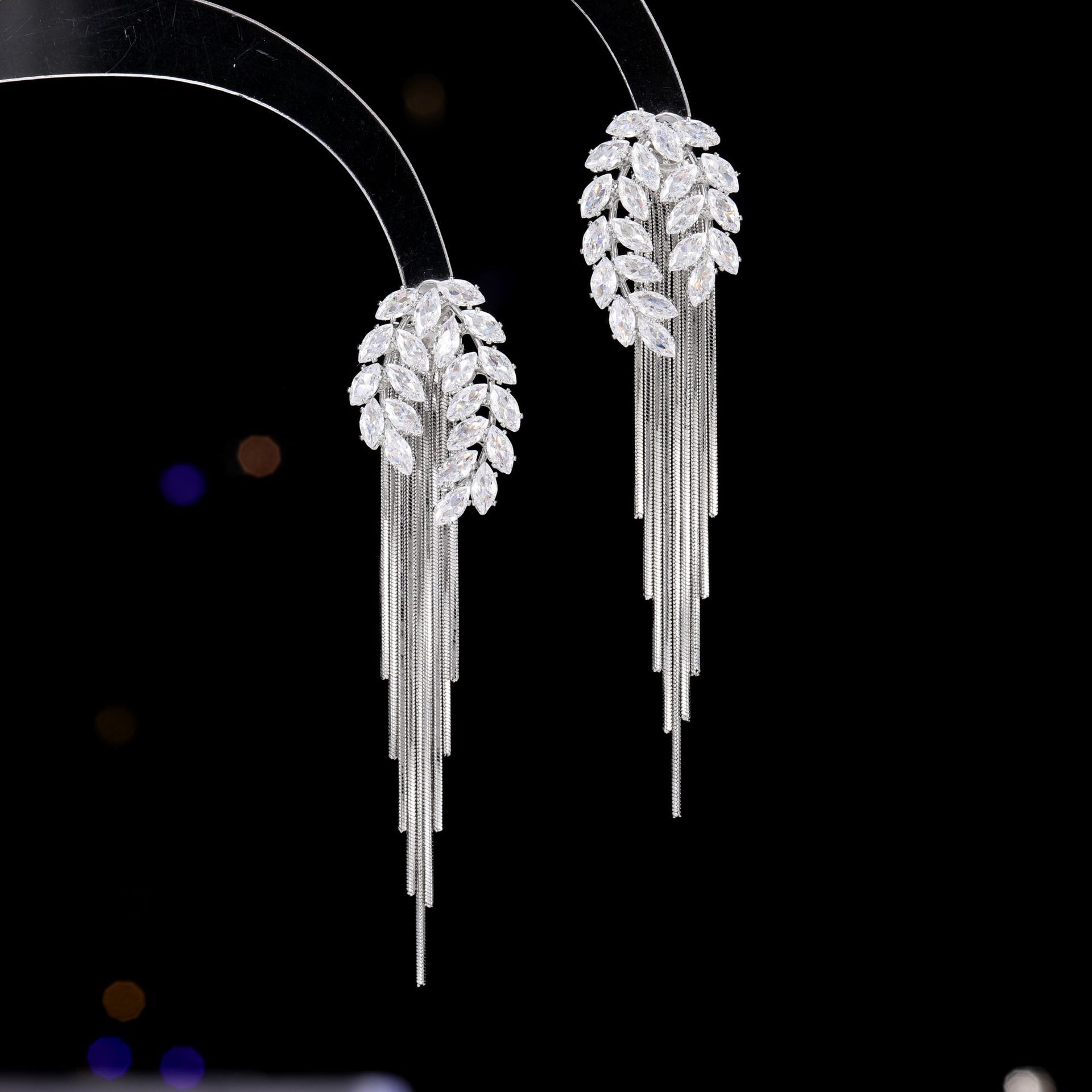 Wheat Earrings for Women Long Tassel Two-Way Wear s925 Silver Needle Zircon Earrings