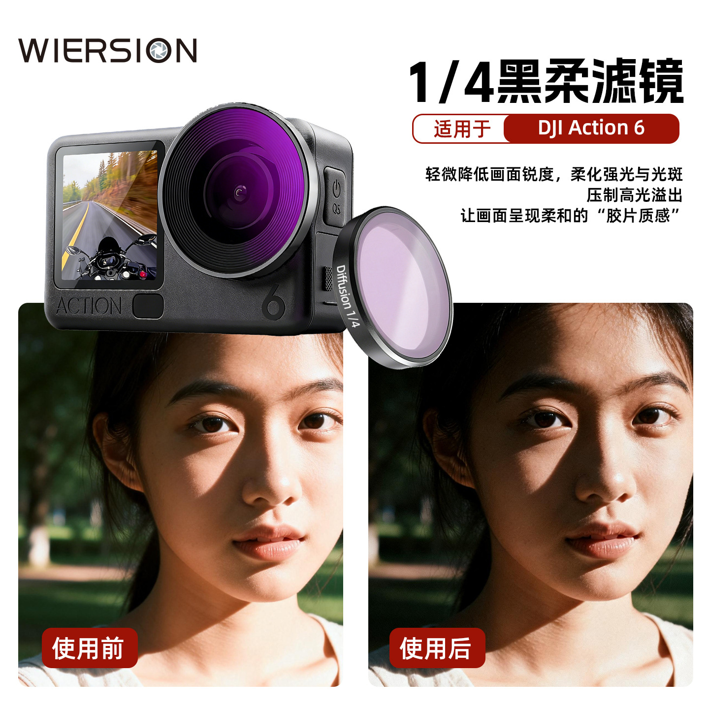 WIERSION Wilson DJI Action 5/4/3/6 ND16 UV Black Mist Filter Action Camera Accessories
