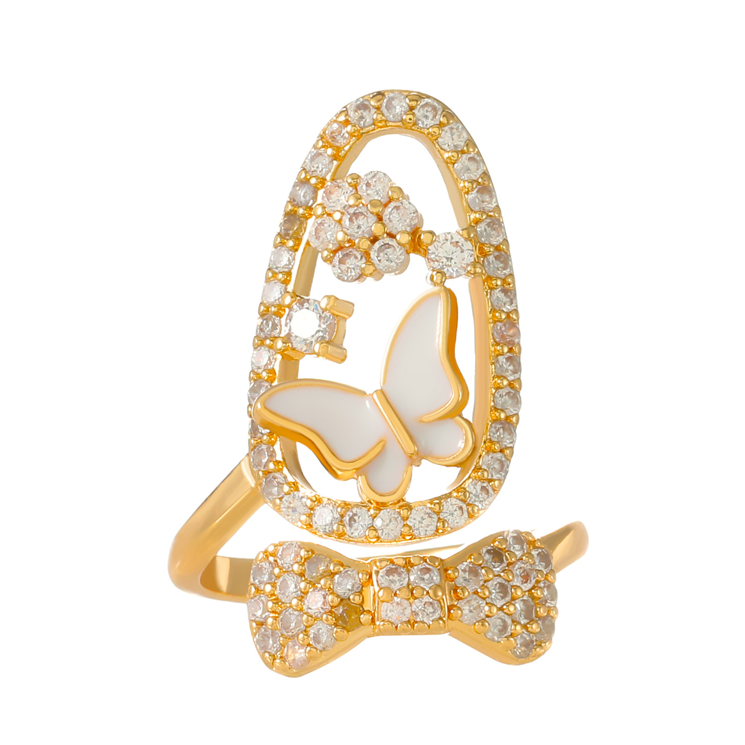 Geometric Diamond Inlay Open Finger Ring for Women Exquisite Manicure Ring
