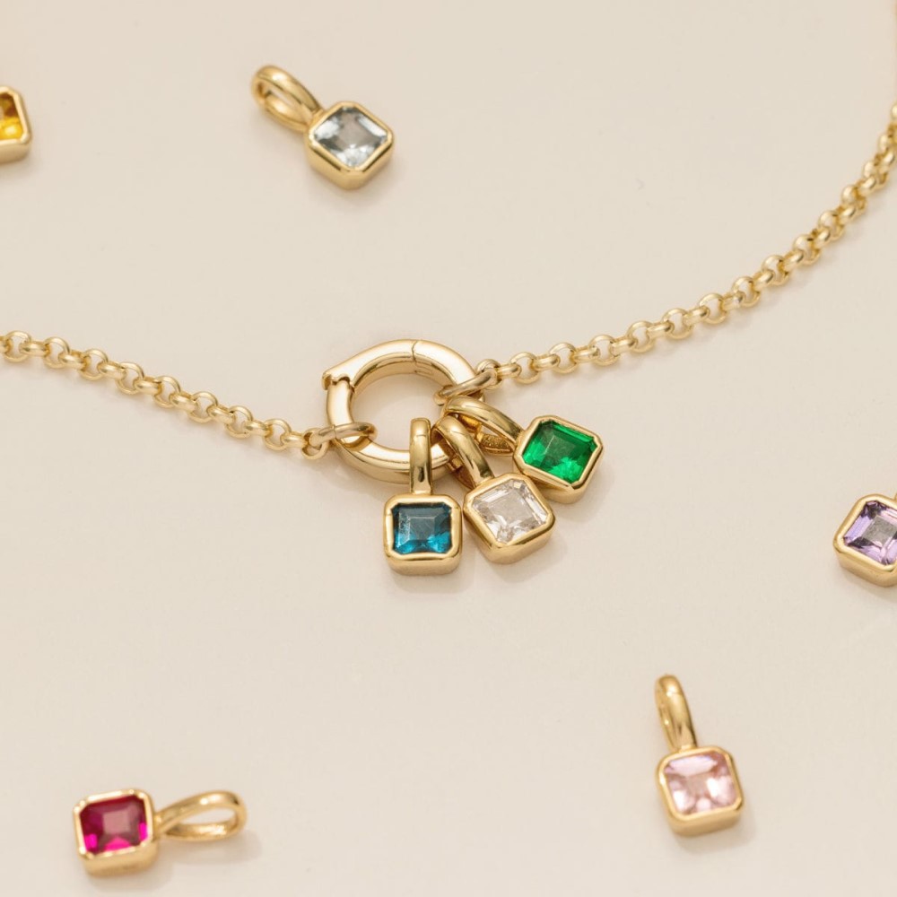 Colorful 12 birthstone pendant DIY accessory necklace for women twelve birthstone square colorful zircon pendant锁骨