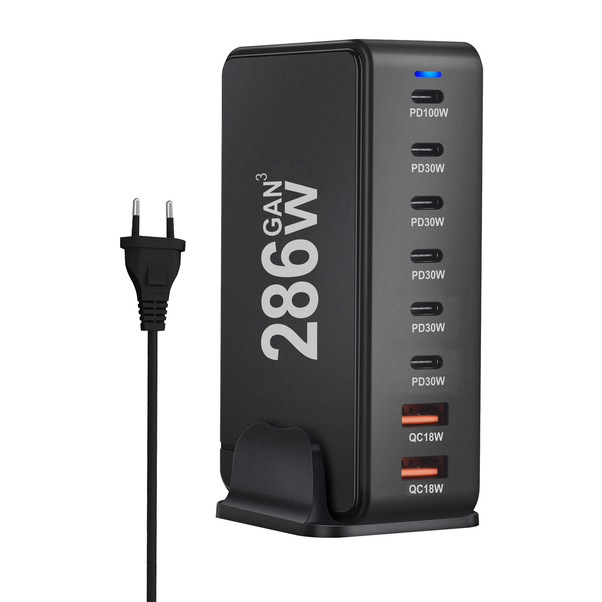 New 286W GaN Multi-Port Charger 6C2A Plug Desktop Flash Charging Charging Station PD Fast Charging Adapter