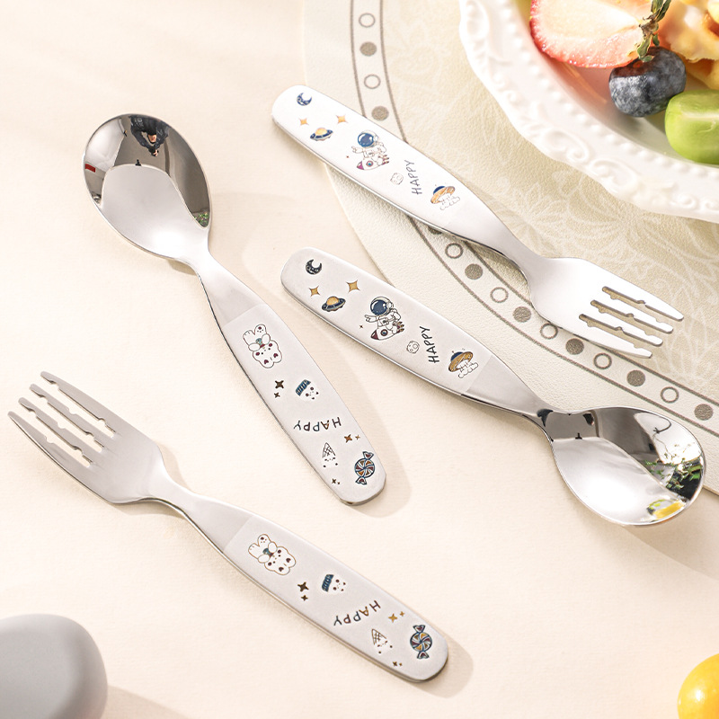 304 stainless steel children's spoon kindergarten cartoon baby food spoon feeding spoon silicone box