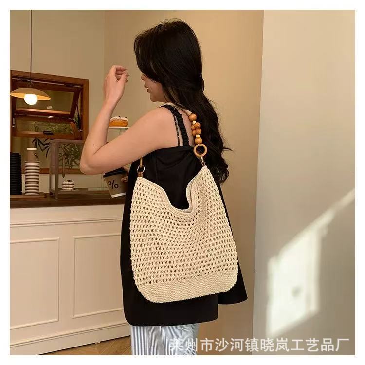 New large capacity single-shoulder cotton woven bag new hollow mesh tote bag seaside vacation beach bag women's bag