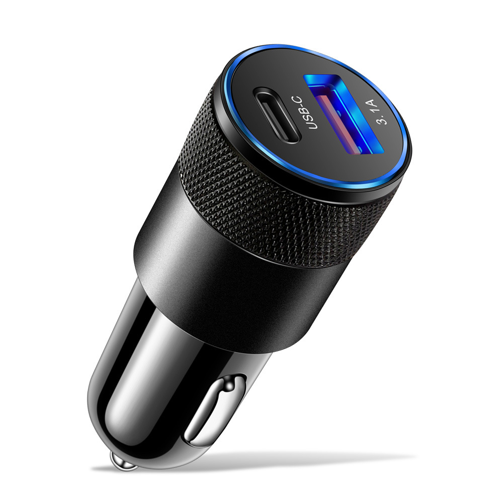 PD 20W Small Steel Gun Car Charger QC3.0 Car Charger 38W Fast Charging Dual USB Car Charger PD+2.4