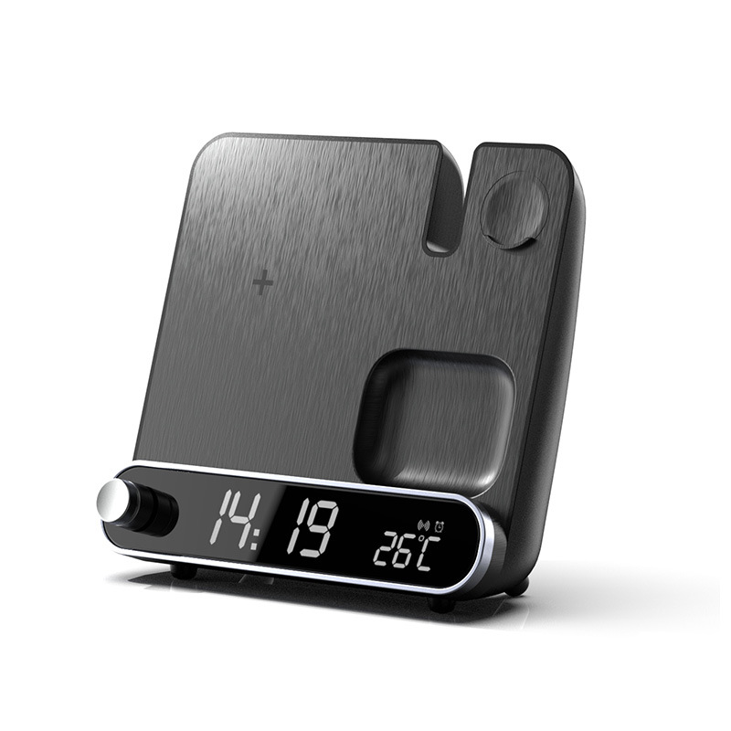 New 15W Wireless Charger Clock Watch Earphone 3-in-1 Wireless Charger Clock Alarm Clock Thermometer Wireless Charger with