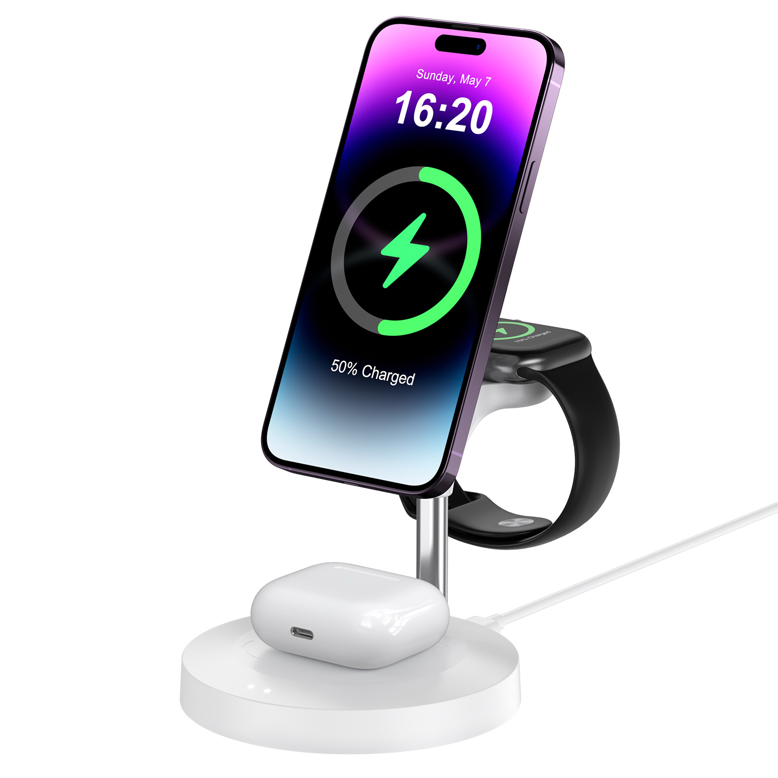 New Private Mold Adjustable Angle Magsafe Magnetic Three-in-One Metal Stand Vertical Wireless Charger
