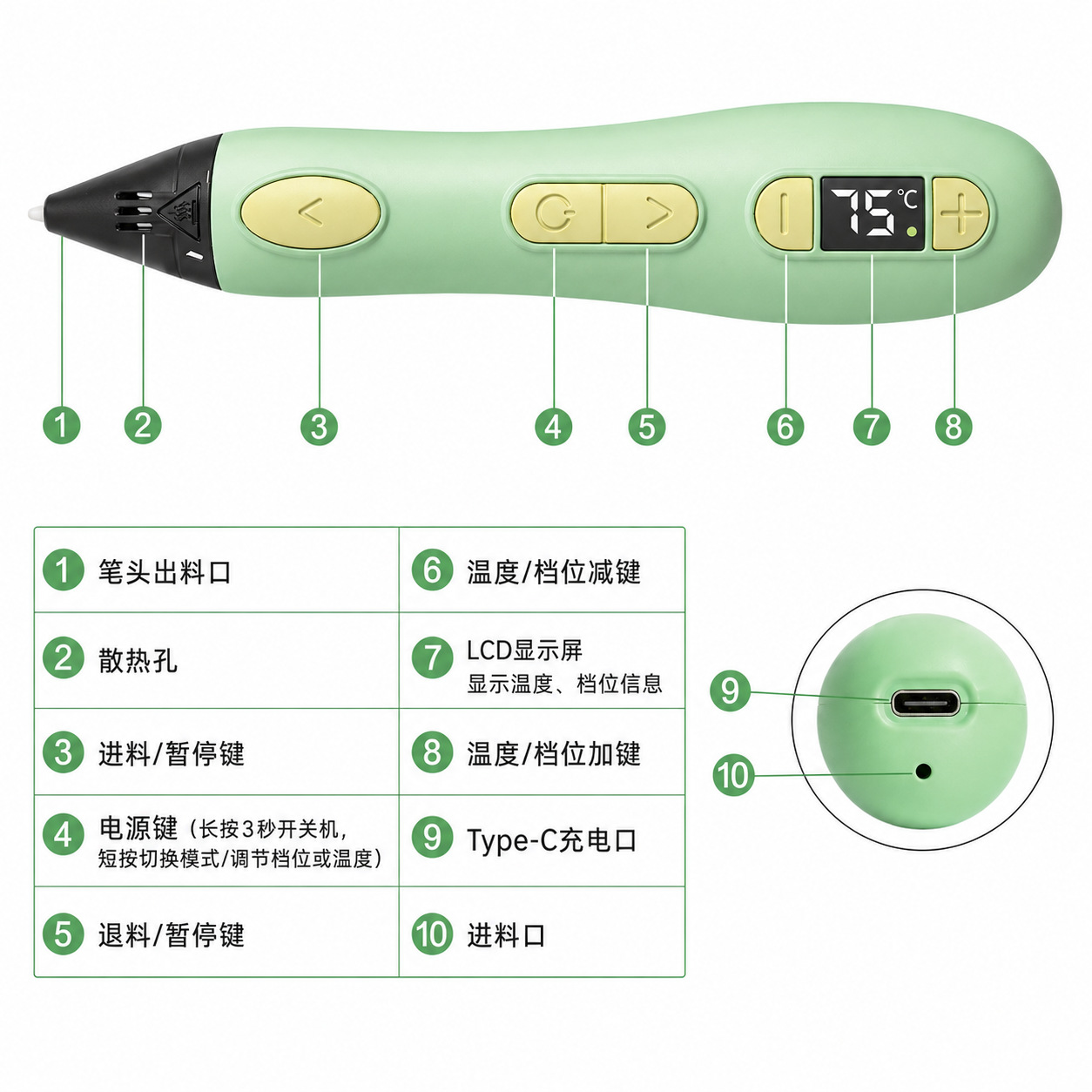 Children's 3D Printing Pen Low Temperature Safe Educational Drawing Pen Set Rechargeable Student Handmade DIY Toy