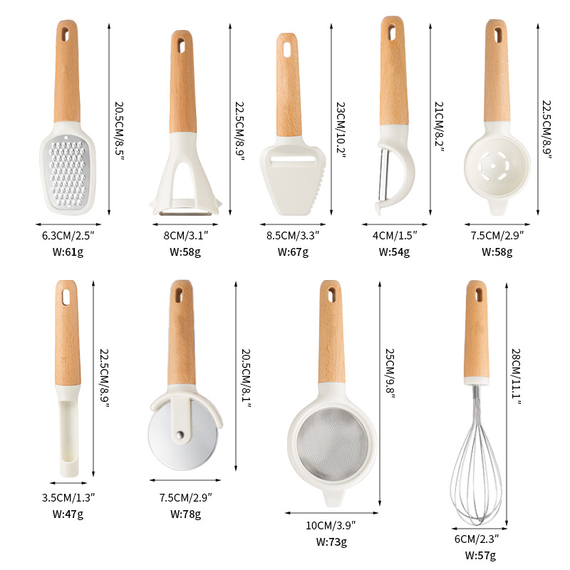 Wooden handle kitchen tool set multifunctional small tool storage rack grater egg beater bottle opener filter single piece