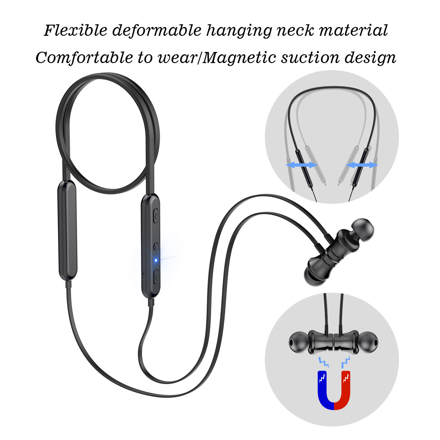 Neckband Bluetooth headset W7 metal magnetic 16H ultra-long battery life metal in-ear headset