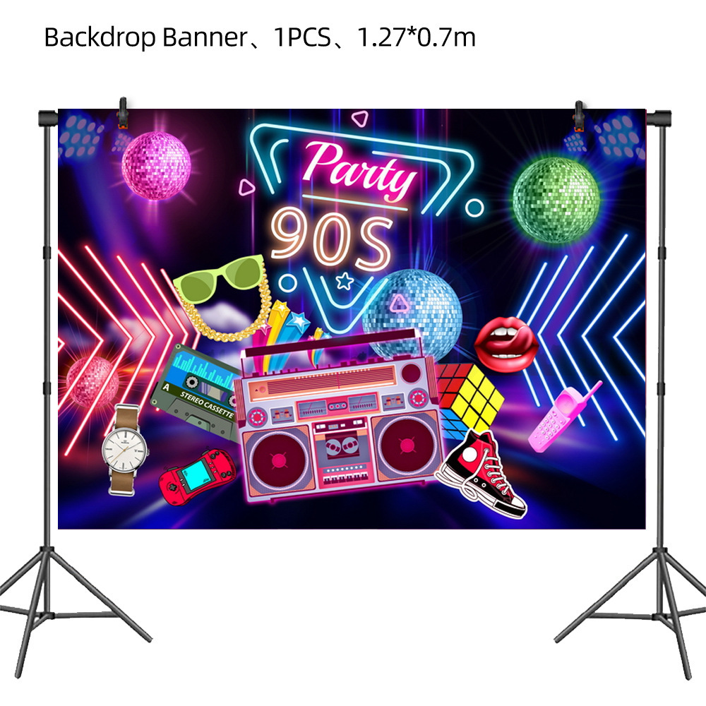 New 90s Party Disposable Tableware Paper Plate Paper Cup Napkin Tablecloth Bunting Flag Cake Decoration