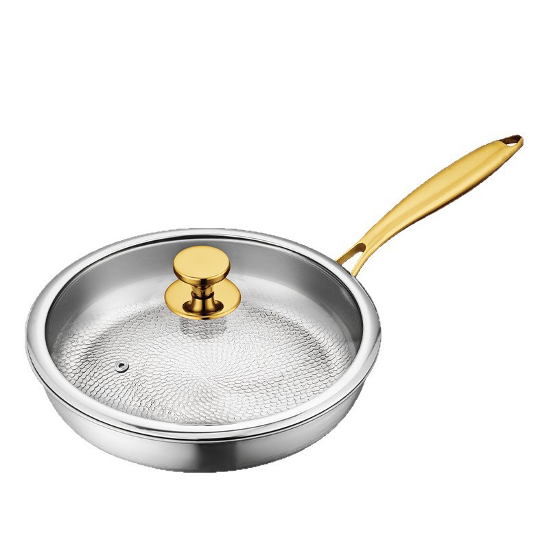 German titanium thickened steak flat bottom frying pan hammer pattern titanium-containing non-stick pan uncoated non-stick pan household