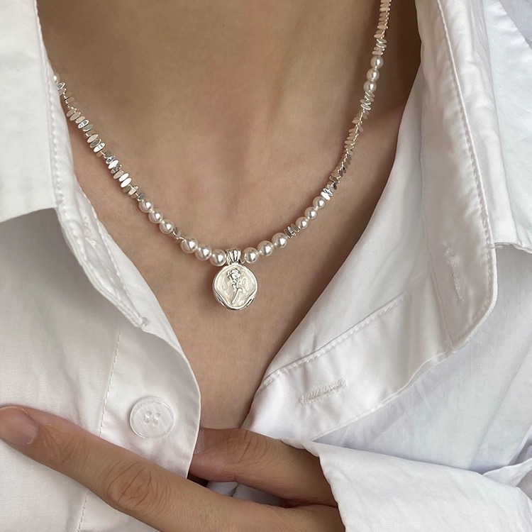 Yuanyou irregular crushed silver Shijia pearl necklace rose drop glaze collarbone chain