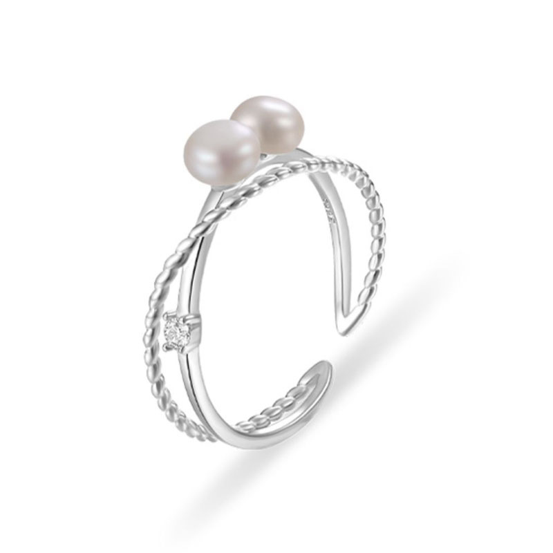 INS Niche Open Smile Pearl Smile Ring for Women Simple Stacking Knuckle Ring Pinky Ring