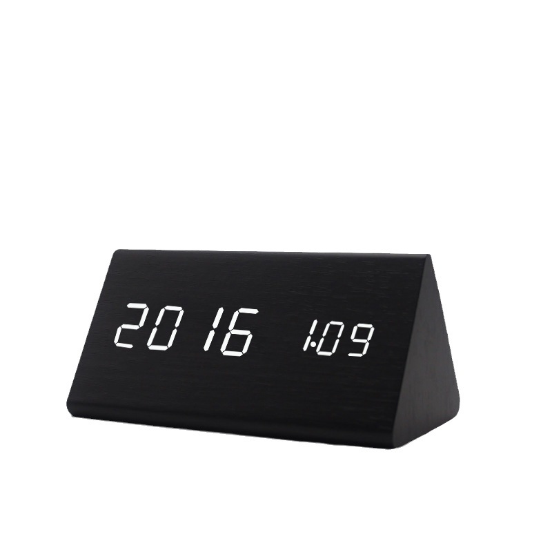 Triangular LED Wooden Clock Multifunctional Night Light Silent Electronic Alarm Clock Gift Home Simple Clock