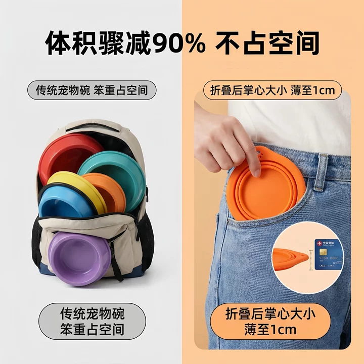Pet Supplies Round Silicone Folding Bowl Pet Exclusive Outdoor Portable Dog Bowl Feeding Water Bowl Cat Bowl Dog Bowl
