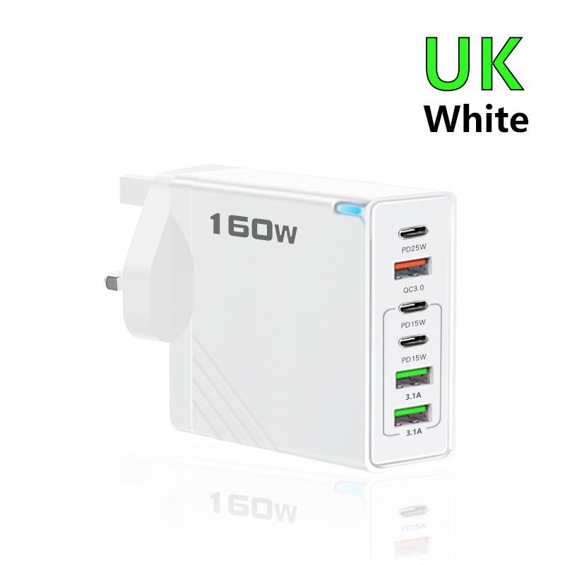 160W Multi-Port PD Fast Charger 3USB+3TYPE-C UK Plug for Apple Huawei Xiaomi Plug