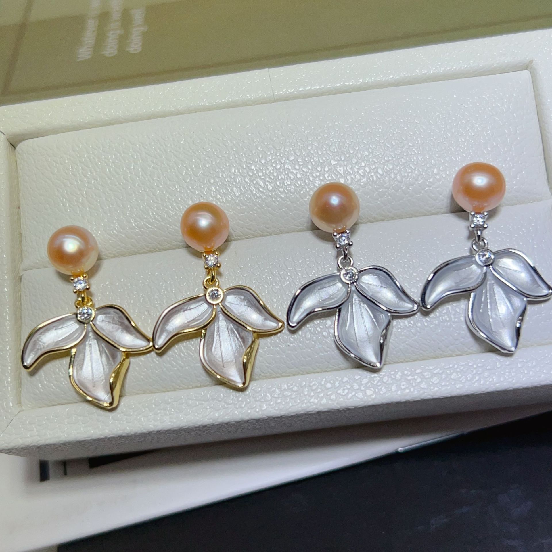 Gold-Plated Silver Real Pearl Zircon Earrings Women Niche Earrings Natural Freshwater Pearl