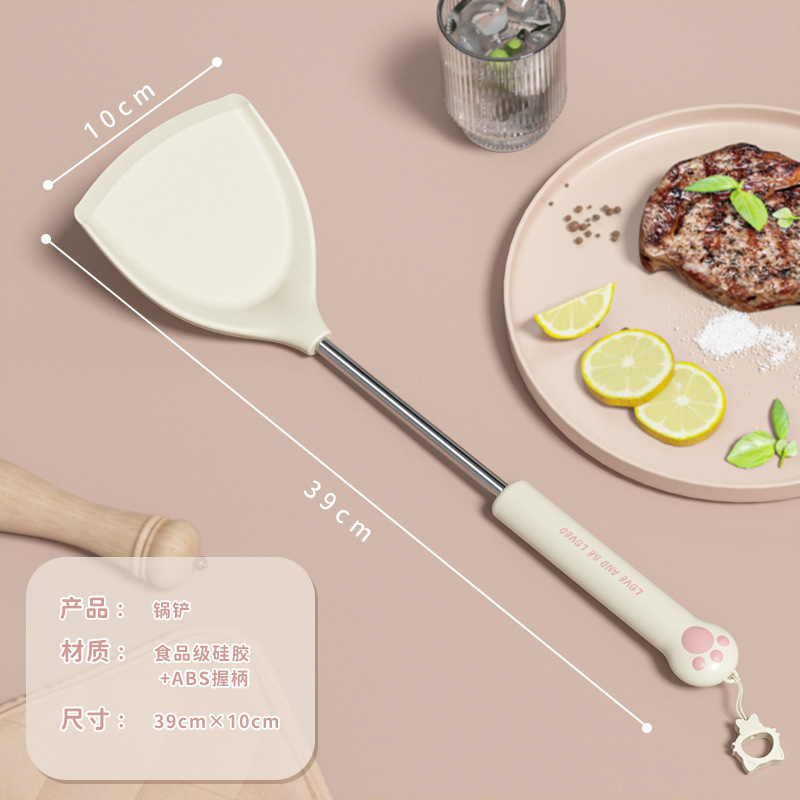 Cat paw cute style silicone kitchen utensil five-piece set, spatula, kitchen slotted spoon, rice spoon, non-stick pan silicone spoon