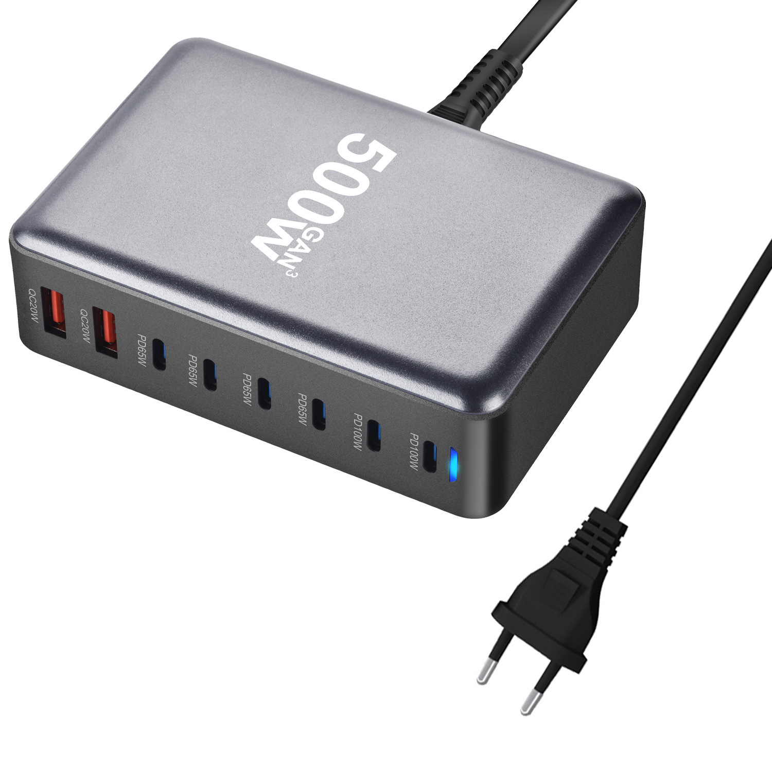 500W GaN PD Charger USB Multi-Port Fast Charging Desktop Charging Station 500W Desktop Charger