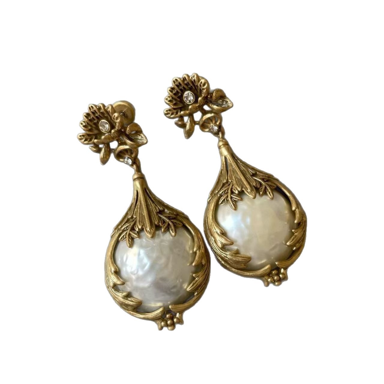 Vintage Flower Earrings Necklace Set Court Style Necklace