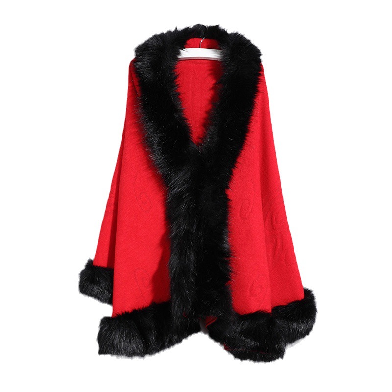 New Women's Knitted Coat Cheongsam Shawl Imitation Fox Fur Collar Fur Shawl Cape Coat Women 1268#