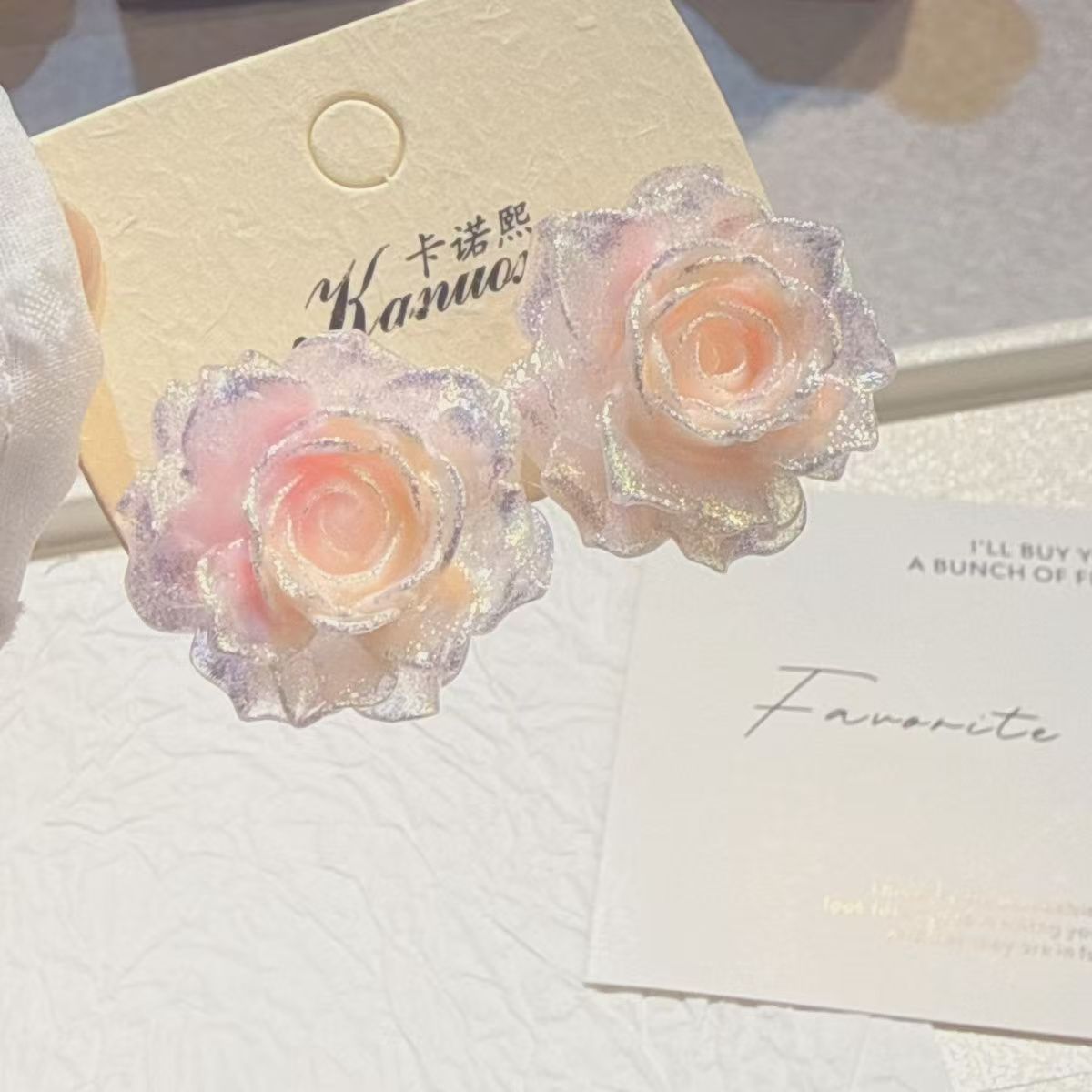 Rose Flowing Light Oil Painting Style Earrings Fine Gradient Rose Flower Stud Earrings Ear Accessories