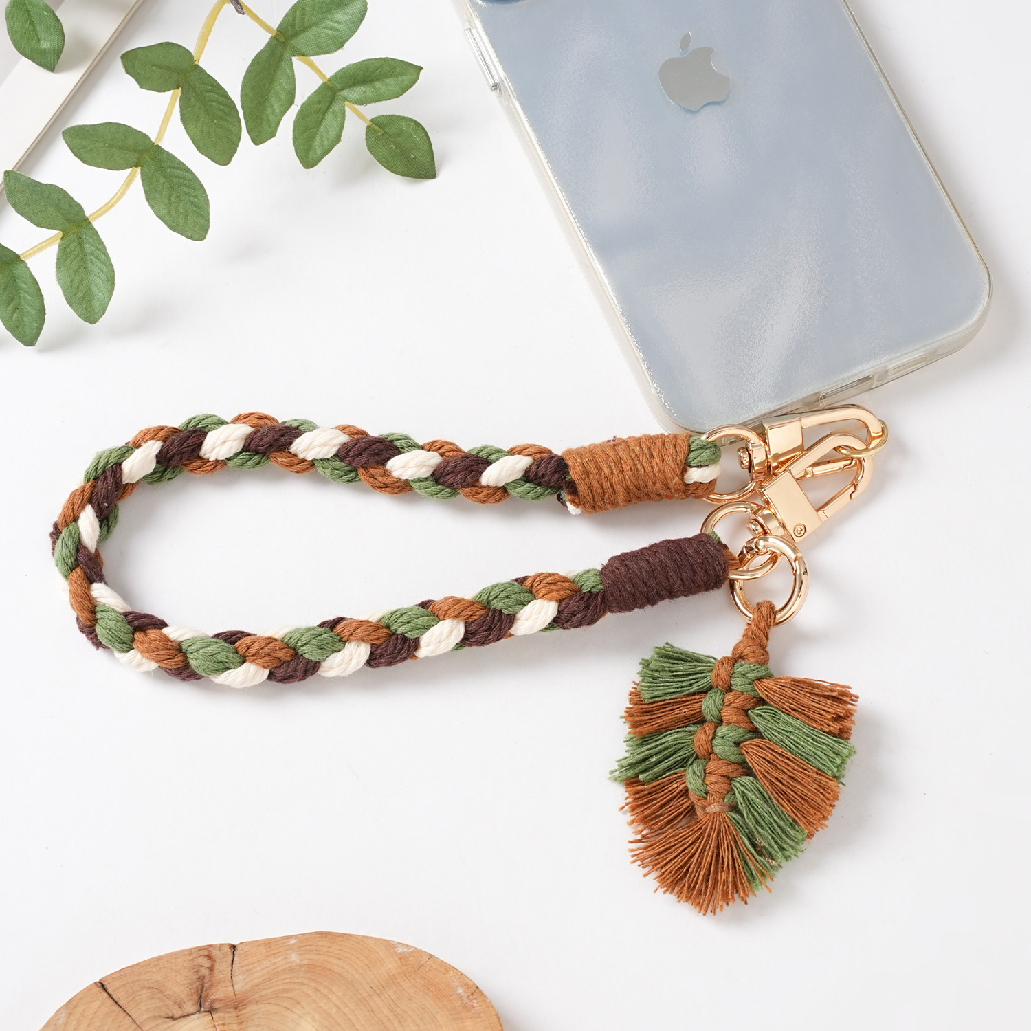 Phone Lanyard Handwoven Tassel Leaf Phone Chain Wrist Strap Bag Strap