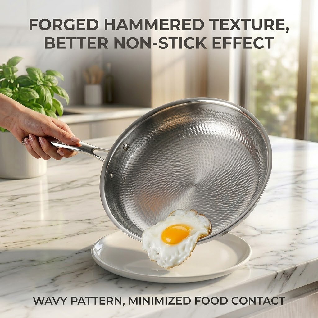 Thickened egg frying pure titanium pan flat non-stick pan frying pan hammer pattern no coating pure titanium flat frying pan