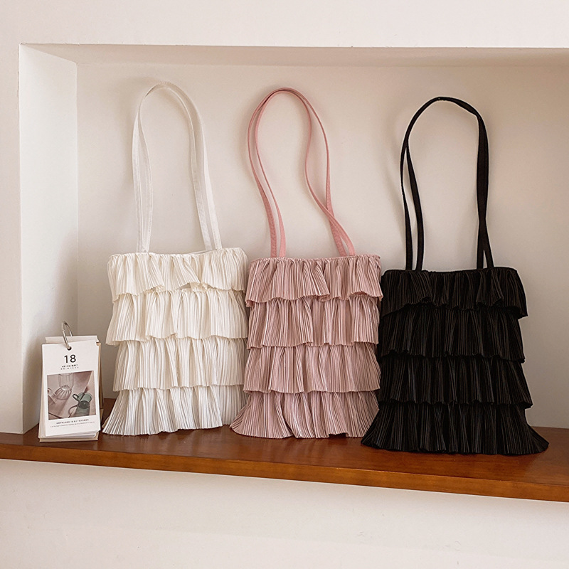 Women's Bag New Pleated Tote Bag Solid Color Tassel Cake Skirt Bag Small Fresh Underarm Shoulder Bag Crossbody