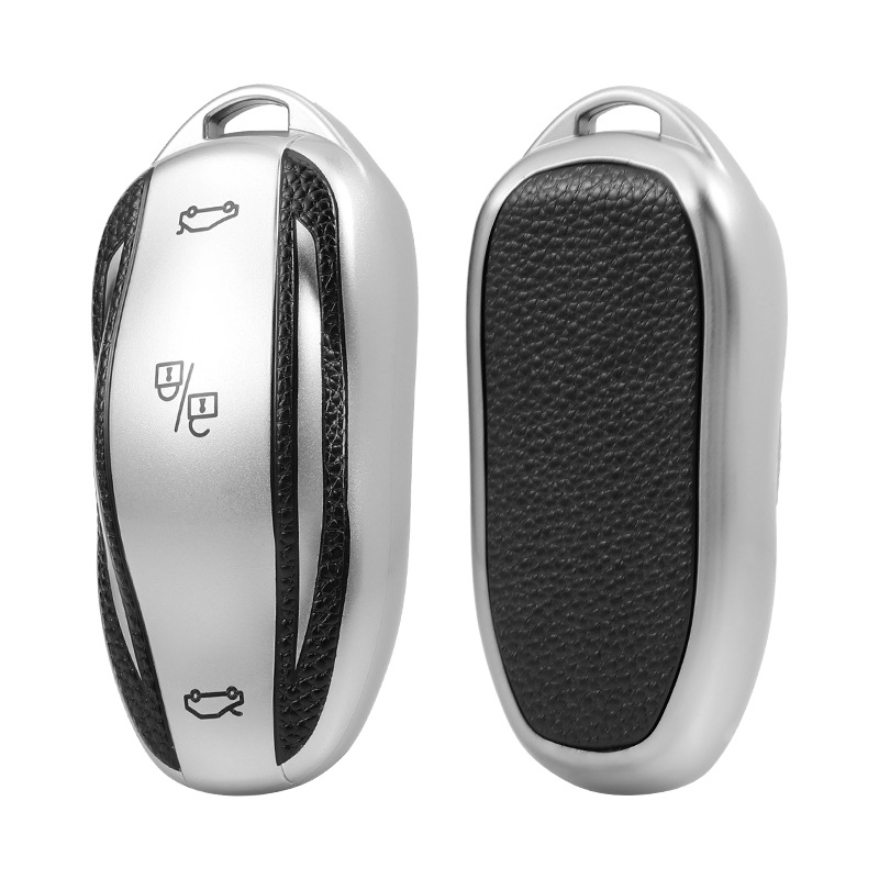 For Tesla Model 3 Model Y Model S Model X Leather Grain Card Key Bag Case Buckle