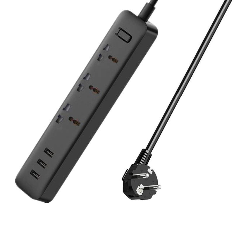 All black new multi-port USB fast charging extension cord universal international socket mobile phone charging extension power strip