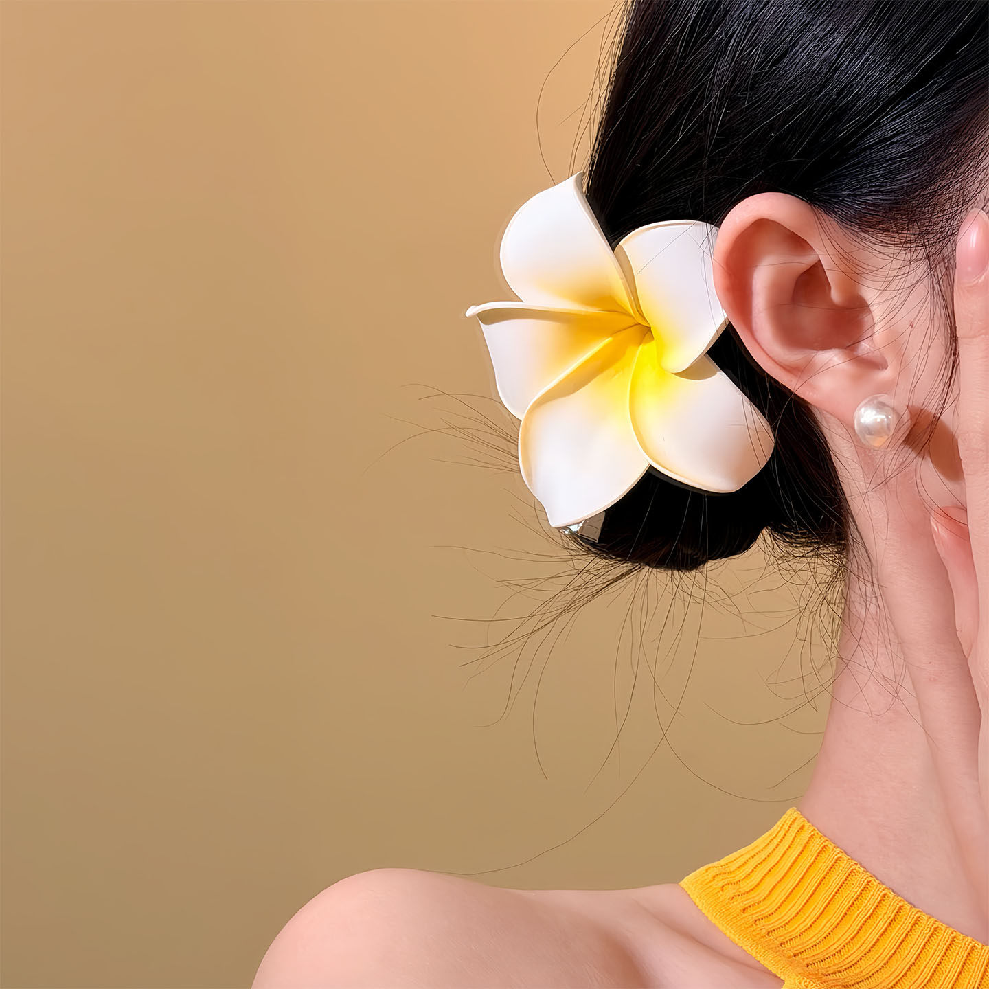 New Chinese style lily flower hair clip for women super fairy bangs duckbill clip ancient style cheongsam accessory head flower hair accessory