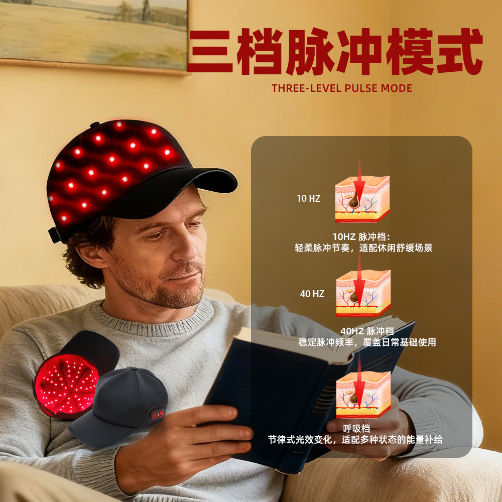 LED Red Light Heating Massage Hair Growth Cap Pulse Hot Compress 72 Beads Phototherapy Red Light Hat