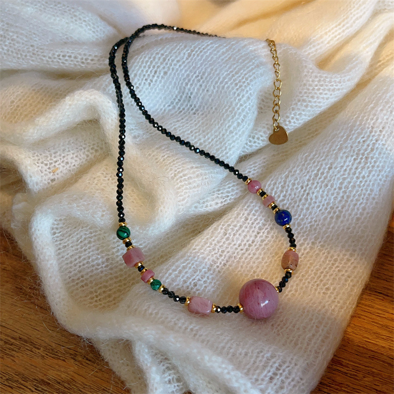 Fresh Natural Turquoise Freshwater Real Pearl Rose Quartz Necklace Contrast Color Collarbone Chain Simple Necklace