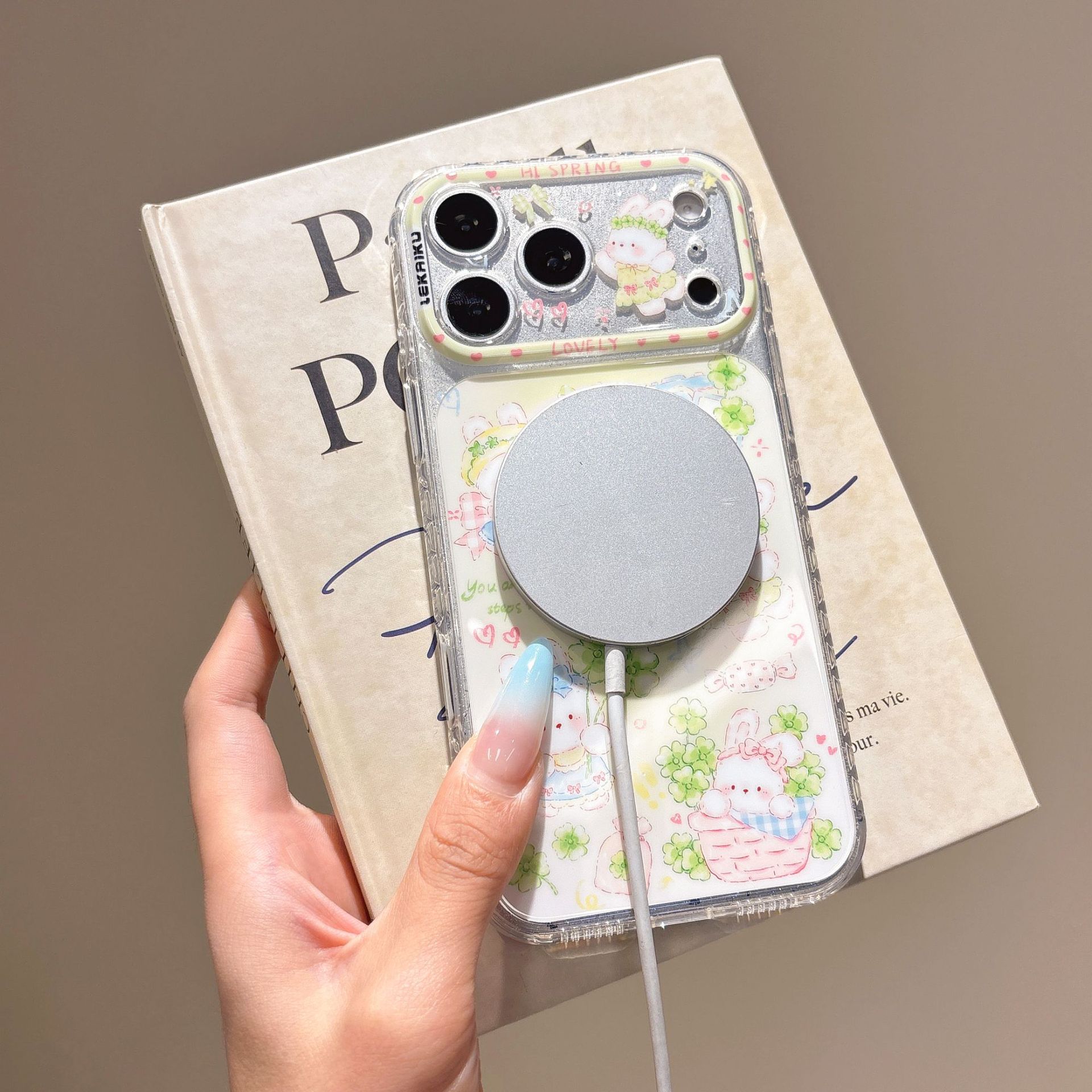 For iPhone 17 Pro Max Cartoon Graffiti AI Magnetic Phone Case Apple 16 Tulip Four-Leaf Clover Floral