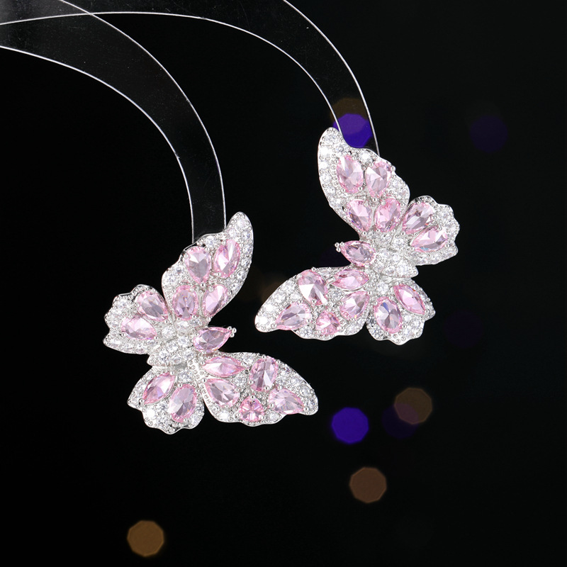 Heavy Craft Earrings Color Zircon Earrings for Women s925 Silver Needle Delicate Butterfly Earrings