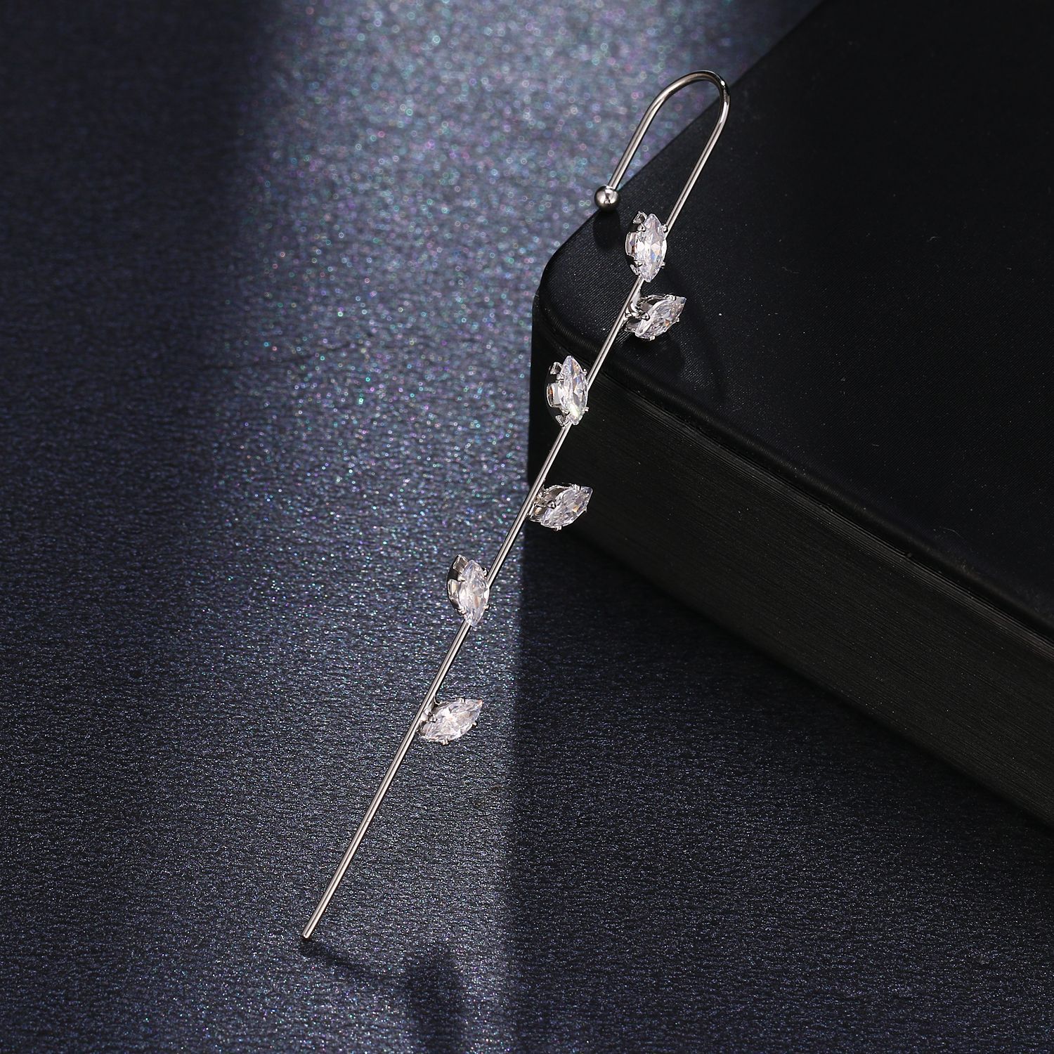 Fairy copper zircon platinum piercing ear needle surround ear cuff oblique line earrings women