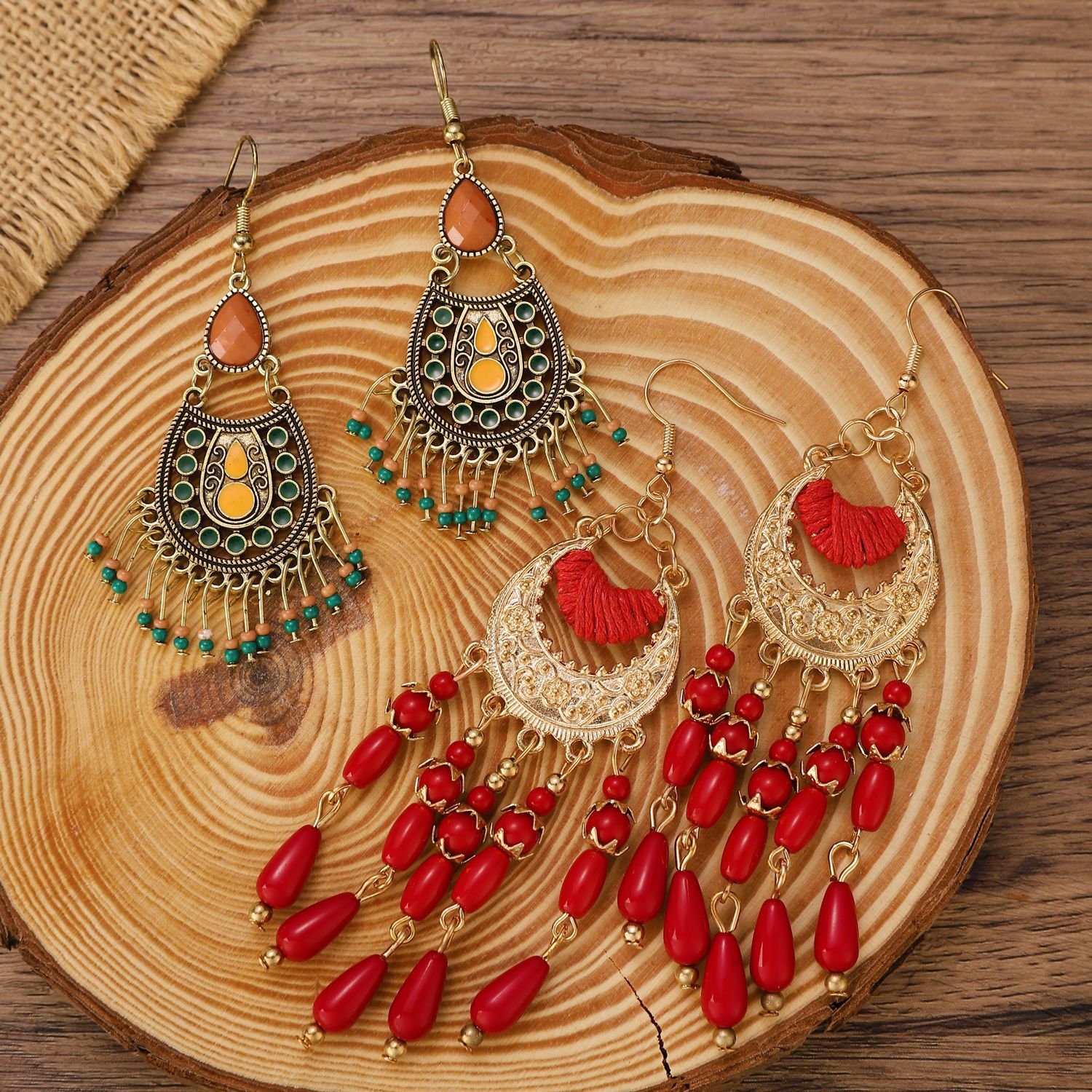 Ethnic Style Earrings Exotic Flavor Metal Hollow Flower Earrings Bohemian Carved Palace Style Ear Drops