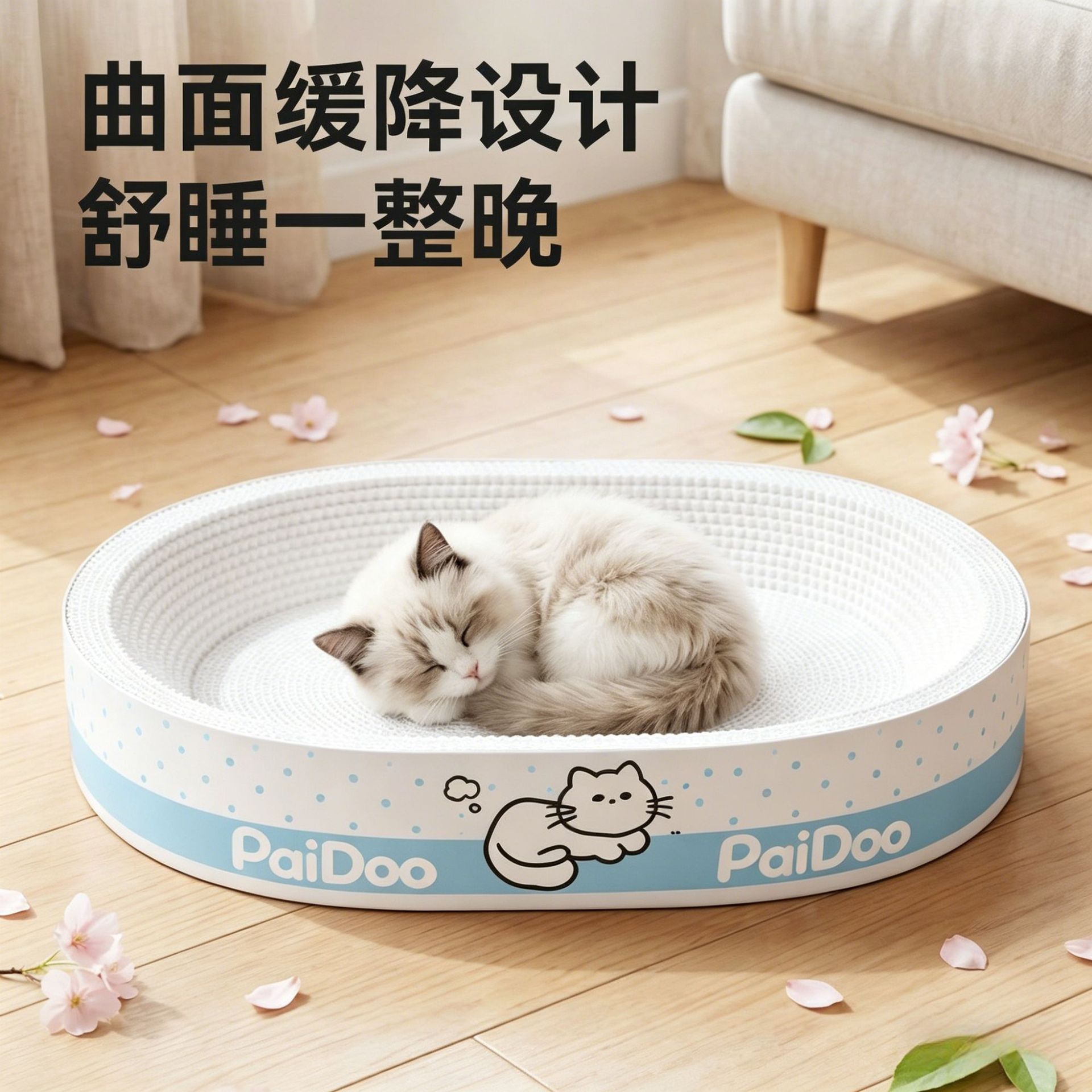 White Cardboard Cat Scratch Board and Cat Bed, Scratch-Resistant, No Shedding, Wood Pulp Corrugated Paper, Extra Large, All-Season New Cat Claw Basin